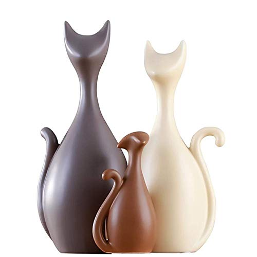 ACOOME Juego de 3 piezas Adorno Gato en cerámica Familia Elementos de estilo moderno y creativo Gatos de porcelana Regalo decorativo
