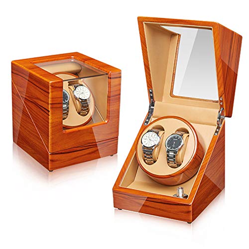 AFYH Cajas giratorias para Relojes, Automático Watch Winder Cajas Caja de Reloj de Cuero PU con enrollador de Reloj Doble con Brillo Negro de Pintura de Piano de Motor silencioso,5