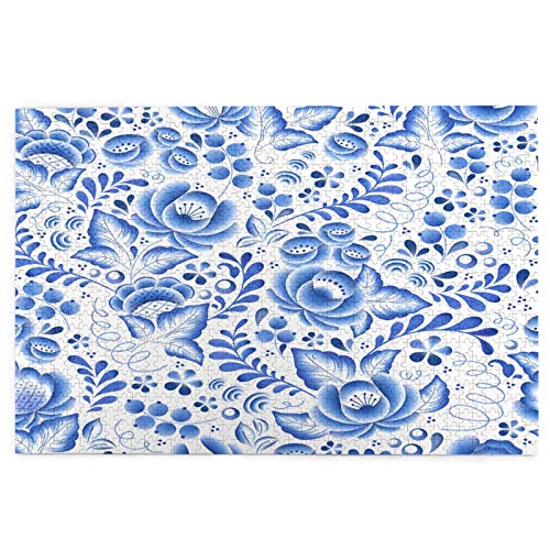 Airmark Rompecabezas de 1000 Piezas,Rompecabezas de imágenes,Flores Azules Floral Porcelana Rusa Hermosa,Juguetes Puzzle for Adultos niños Interesante Juego Juguete Decoración para El Hogar