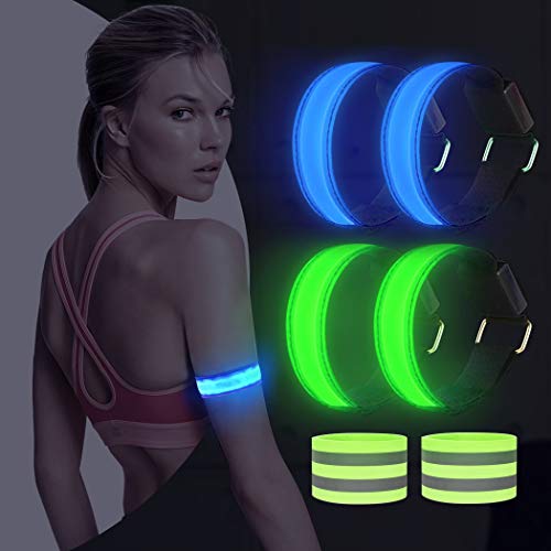 AivaToba Banda Reflectante 4 Pieza Brazalete LED Running, Visibilidad y Ajustable Brazalete Reflectante, Banda de bofetada de Seguridad Brazalete luz para Correr, Practicar Senderismo o Ciclismo