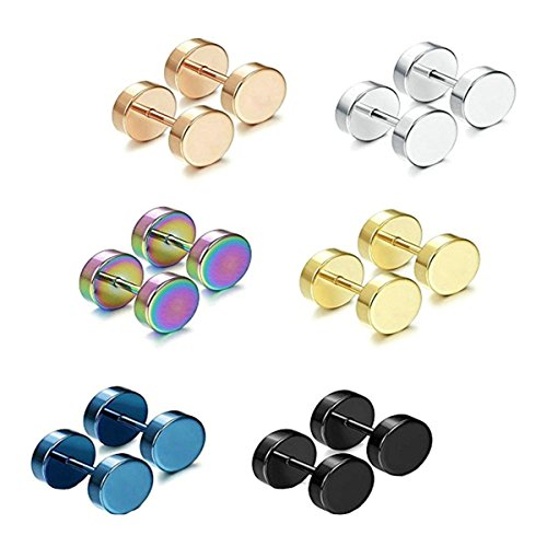 AnaZoz Joyería de Moda 6 Pares Acero Inoxidable Pendientes Redonda Pendientes Tamaño Surtidos en Diámetro 5MM Pendientes Para Mujer | Hombre