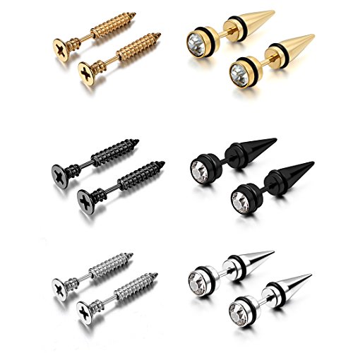 Aroncent Pendientes de Acero Inoxidable Quirúrgico Zirconia Punk Rock Hip Hop Aretes Forma de Tornillo Remache Joyería de Moda Chulo para Hombre Mujer Unisex 12PCS