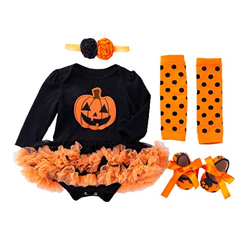 BabyPreg Mi Primer Traje de Halloween para niña Infantil Disfraz de Acción de Gracias Conjunto de Vestido de Calabaza para bebé (6-9 Meses, Calabaza Larga)