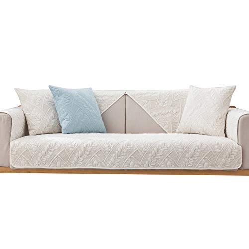 BAIDUN Fundas para Sofa Chaise Longue, Fundas De Sofá En Forma De L Toalla De Sofá En Pedazos, Cubiertas De Sofá Jacquard Lavable, Protector De Muebles Antideslizante,Blanc Whit-90×240cm