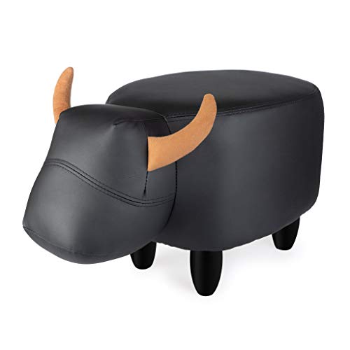 Balvi Taburete La Vache Color Negro con Forma de Vaca Patas de Madera Polipiel/Madera