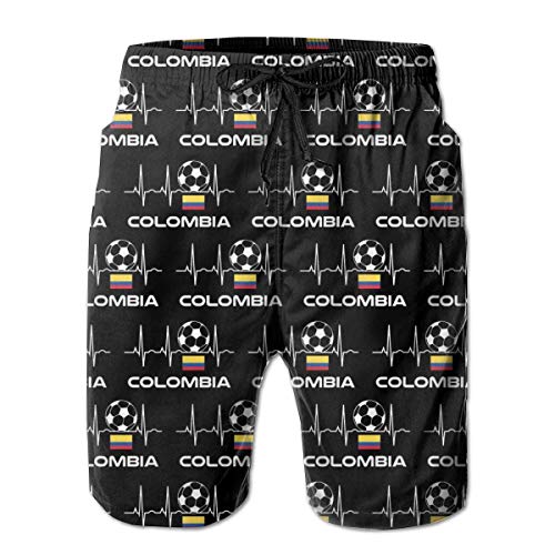 Bandera Colombiana Fútbol Hombres Moda Bañadores Pantalones Cortos Deportivos de Secado rápido Pantalones Cortos de Playa de Verano Pantalones Cortos con Bolsillo M