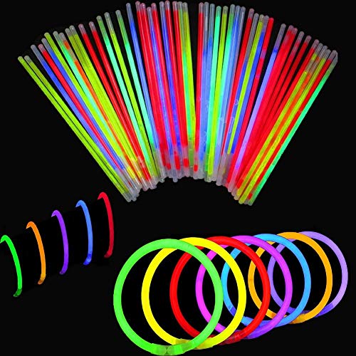 BBM [Solamente 100 Varitas Luminosas y 100 Conectores Reutilizables Varitas Luminosas Fluorescentes Pulseras Luminosas para Fiestas Formar Pulseras