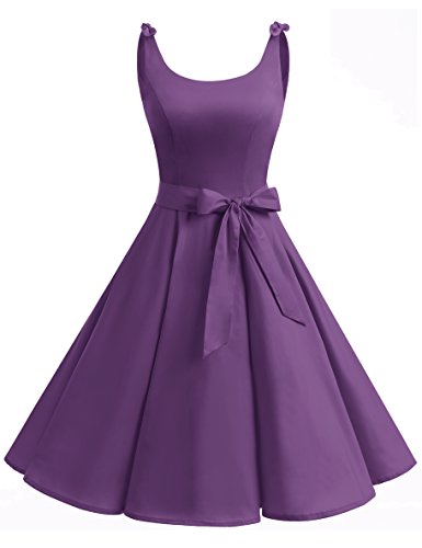 Bbonlinedress Vestidos de 1950 Estampado Vintage Retro Cóctel Rockabilly con Lazo Purple 2XL