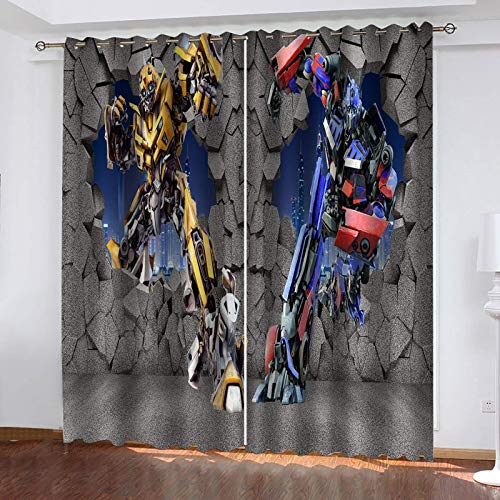 BEDSERG Decoración de ventana de sombreado de cortina de aislamiento térmico 3D Película, amarillo, azul, robot 240x235cm Fácil de limpiar, reduce el ruido exterior, adecuado para la decoración de ven