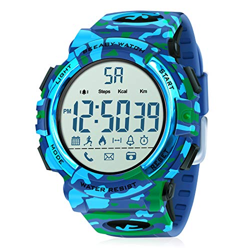 Beeasy Reloj Deportivo Hombre,Relojes Digital Impermeable Watches LCD con Esfera Grande Inteligente Fitness Tracker Contador Calorías Podómetro Cámara Remota App Notificación de Llamadas SMS