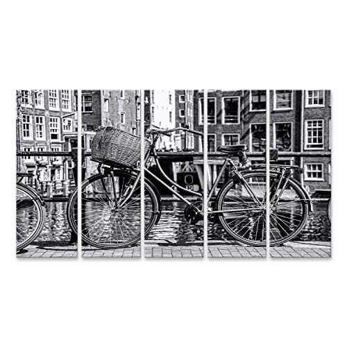 bilderfelix Cuadro Lienzo Amsterdam en Blanco y Negro con Bicicleta en el Puente en Holanda Impresión Lienzo Formato Grande Cuadros Modernos STO