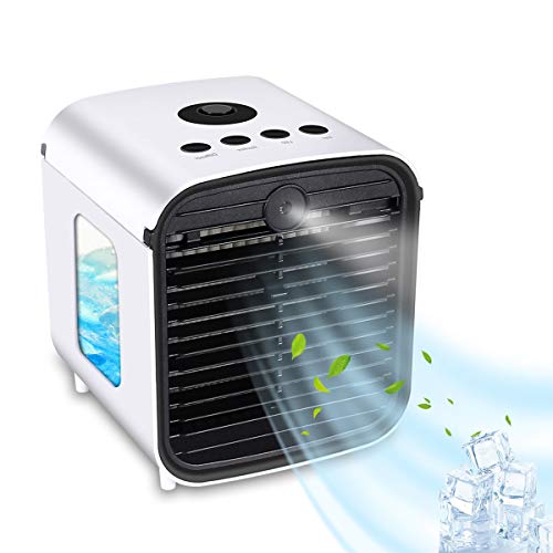 Bilisder Mini Enfriador de Aire USB Climatizadores Evaporativos Acondicionador de Aire Móvil con Función de Humidificación 7 Colores 3 Velocidades Oficina Ventilador