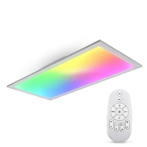 B.K.Licht LED Panel I Temperatura de color ajustable continuamente I 7 colores I Luz de techo ultra plana I Regulable I Mando a distancia I 595x295x42mm