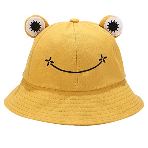 bobeini - Sombrero de Cubo de Rana de Dibujos Animados para niños, Parasol de ala Ancha, Gorra de Pescador Ajustable, Amarillo