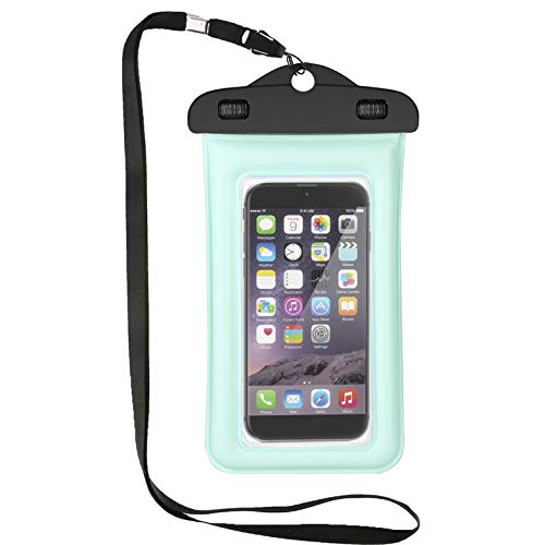 Bolsa de teléfono móvil de PVC Impermeable, Ligera y Universal de 5.5 Pulgadas con Parte Transparente Correa de Clip sellable con Cierre Giratorio Doble - Verde y Transparente