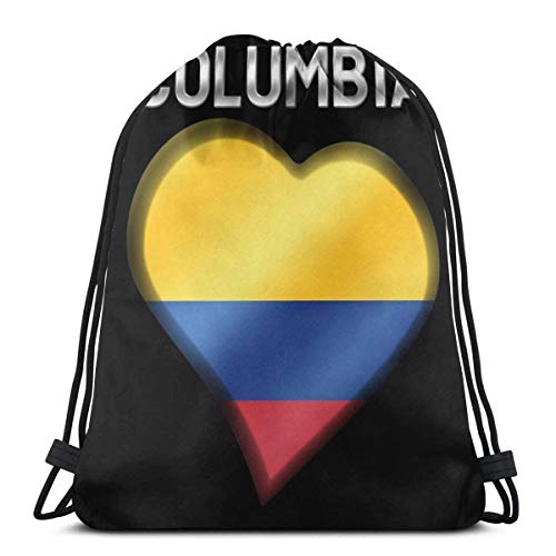 Bolsas De Cordones,Corazón Y Texto De La Bandera Colombiana De Colombia Metálico,Deporte Mochila Impresión Mochila Cordónes Ligero Bolsas con Cordón De Gimnasio para Deportes Escuela Gimnasio