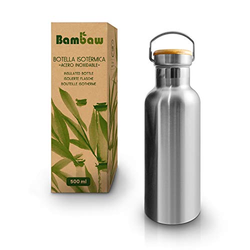 Botella Agua Acero Inoxidable 500ml | Termo Agua Fría Y Caliente | Bpa Free Botella | Termo Botella Reutilizable | Botella Acero Inoxidable | Fácil De Limpiar | Ecológico Reutilizable| Bambaw