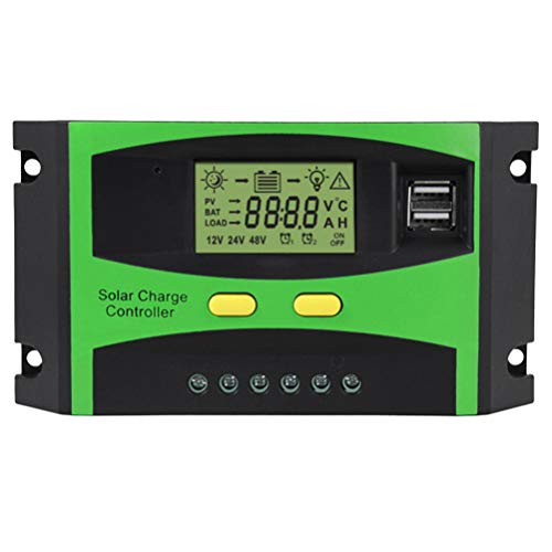 Cabilock Controlador de Carga Solar 30A con Puerto Dual Usb Regulador de Panel Solar de Pvc 12V / 24V Pantalla Lcd Ajustable Pwm Auto Paremeter (Verde)