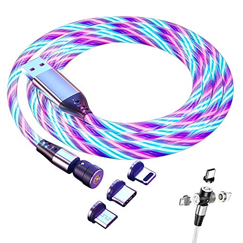 Cable de Carga magnético 3 en 1 con Brillo LED, Carga rápida 3A, Soporte Giratorio de 540 °, Transferencia de Datos, Compatible con iProduct, teléfonos Inteligentes Micro USB Tipo C