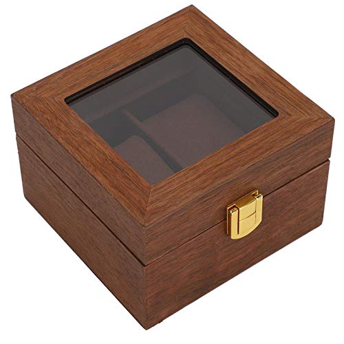 Caja de reloj de madera Caja de reloj de madera de textura avanzada de 2 ranuras Sensación natural Color nogal negro Durable Accesorios especiales de franela Cerradura de hebilla