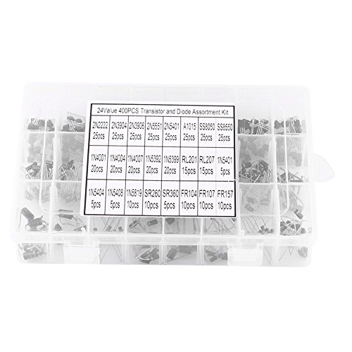 Candeon Transistor Rectifier Diode-400pcs 24 valores Transistores y Surtido de diodos rectificadores con Caja de Almacenamiento