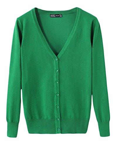 Cárdigan Mujeres Chaqueta de Punto Básico de Manga Larga con Botones Rebecas Verde 3XL