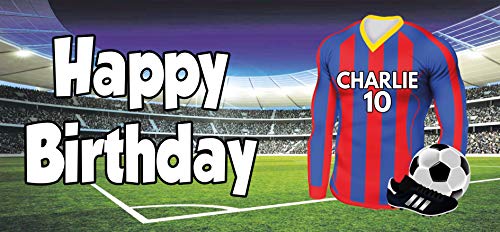 Cartel de cumpleaños personalizado para niños, decoración de fiesta de fútbol (2 unidades) (colores de palacio de cristal)