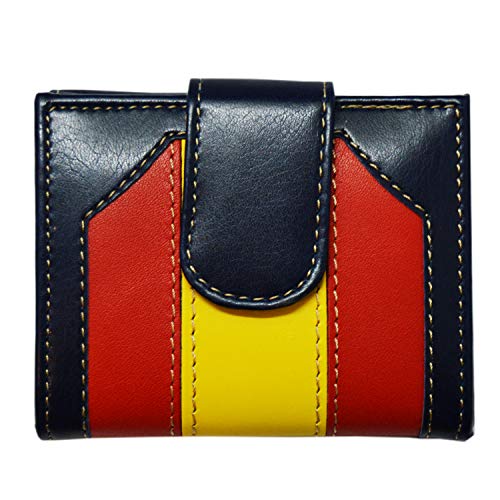 Cartera de Piel Color Marino con los Colores de la Bandera de España. Mujer. Medidas:10 x 8 cm