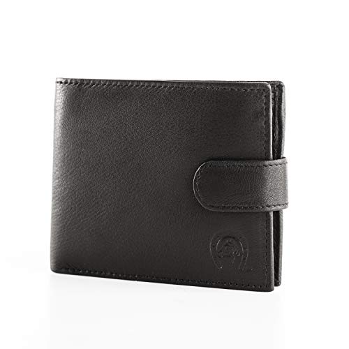 Cartera para Hombre Negra de Piel con Monedero Billetero Tarjetero con 4 Ranuras y Mini Tarjetero extraíble para 5 Tarjetas