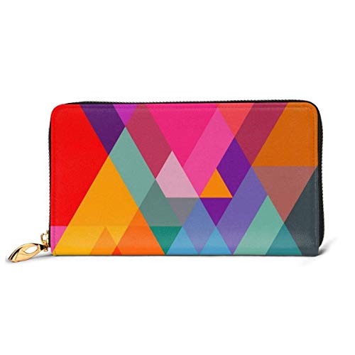 Carteras para Mujer Carteras Triangulares Coloridas Cartera Larga de Cuero con Cremallera Hebilla Elegante Embrague Monedero para Mujer