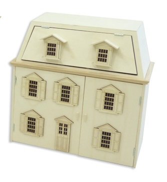 Casa muñecas modelo Dublín. En madera de chopo en crudo. Para pintar. Con puertas y techo abatibles. Medidas (ancho/fondo/alto): 52.5 * 26 * 51 cms