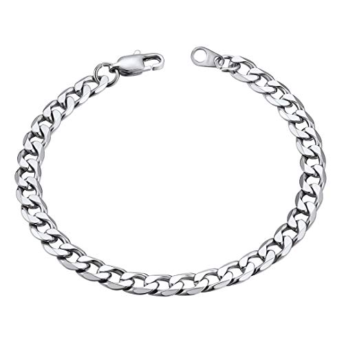 ChainsHouse 6mm Pulsera Hombre Acero 19cm Largo Pulseras de Cadena Cubana eslabones Hip Hop Pulseras