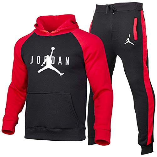 Chándal con Capucha para Hoodie Hombres Fitness Jordan Jersey Sudadera Neutral Sudadera Suelta Sport Trajes Gimnasio Camisetas Joggers Sweetpants Set De 2 Piezas Red 1-S