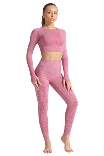 Chandal Dos Piezas Mujer Invierno Leggins y Camiseta Crop Top Manga Larga Deporte Conjunto de Gimnasio en Casa Ropa Running Chica Traje Fitness para Yoga Jogging Danza Casual Sweatsuit Tracksuit