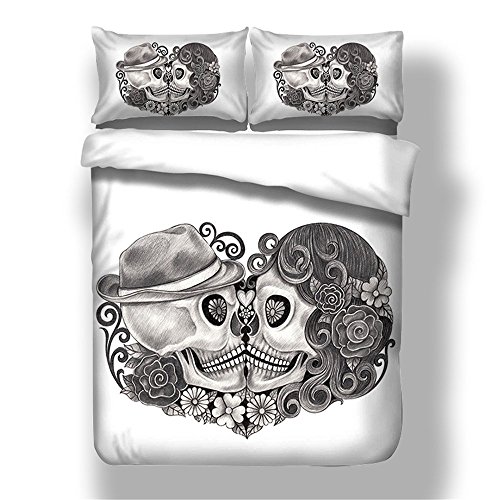 CHAOSE Juego de Sábanas Skull-Lover Funda Nórdica de Algodón y poliéster 3 Piezas (1 Funda Nórdica + 2 Funda de Almohada) (Juntos para Siempre, (220 x 240cm+2/74x48cm) - Cama de 150/160)