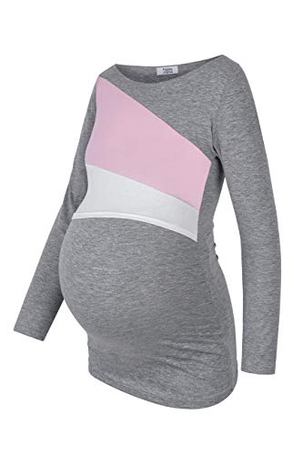 Chelsea Clark Blusa premamá a Rayas para la Lactancia (Melange Gris Claro, 2XL)