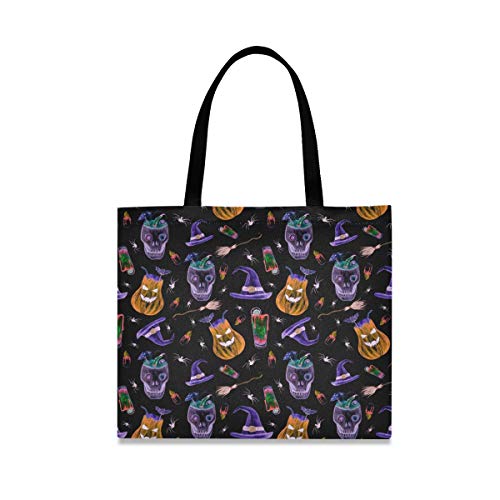 Chic Houses Halloween Elemento Patrón de Lona Bolso Simple Personalidad Interesante Reutilizable Bolsa de Comercio Eco Amigable Tote Bolsa de Compras 2030179