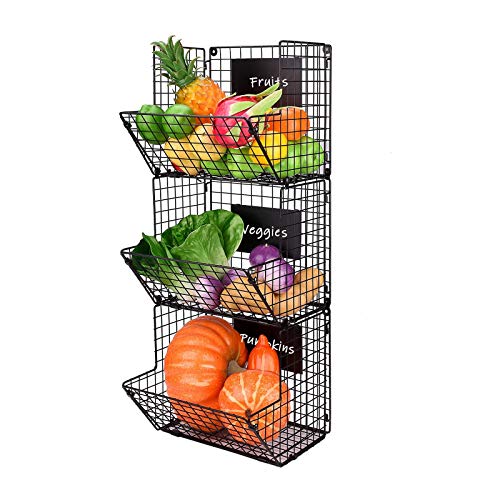 CHUN LING Estantes de Cocina montados en la Pared, Canasta de Alambre Colgante de 3 Niveles, Organizador Plegable Multiusos, Ideal para Cocina, baño