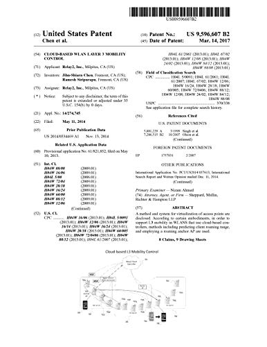 Cloud-based WLAN layer 3 mobility control: United States Patent 9596607 (English Edition)