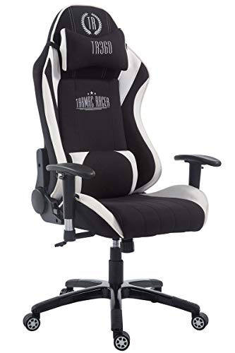 CLP Silla Gaming XL Shift V2 En Tela I Silla Gamer con 2 Cojines I Silla Racing Acolchada I Silla De Ordenador Ajustable & Giratoria I Color:, Color:Negro/Blanco, Reposapiés:sin reposapiés