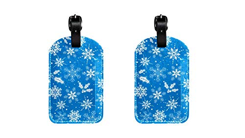 Copo de Nieve Azul Etiquetas de Equipaje de Cuero de PU Etiquetas para niños Etiquetas de identificación de Viaje para Maletas para aviación 2 Piezas 7x11.4cm