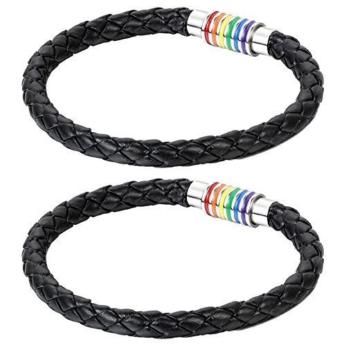 Cupimatch Pares de Pulsera de Gays Lesbianas Cuero Brazalete Arcoiris Hipoalergénico Joyería de Moda Regalo Amor