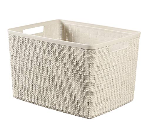 CURVER Cesta Jute 100% plástico Reciclado Rectangular, Blanco Roto, L: 20 L