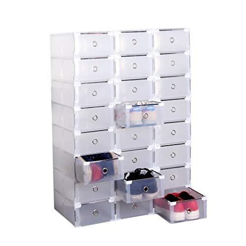 Dalkey123 Caja Zapatos Plegable plástico, Caja Zapatos plástico Transparente apilable, Caja Almacenamiento, Caja Zapatos con cajón, 31x20x11cm