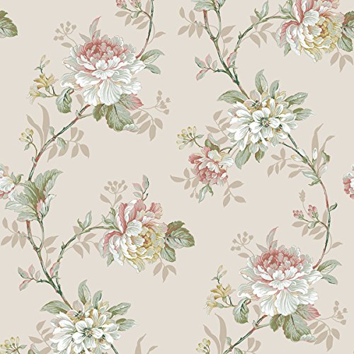 DansLemur 622-2 - Papel pintado TNT con flor rameada, color beige