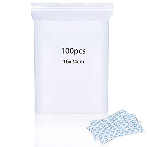 DARUITE Bolsitas Plastico Pequeñas Bolsas Zip Reutilizable Congelar Transparente Cierre Cremallera Autocierre Bag para Joyería, Chuches, Cocina - 16 x 24 cm 100PCS