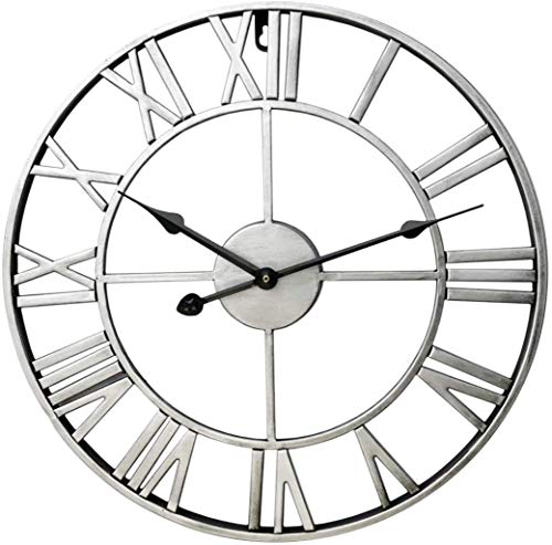 DBL 23.6 Pulgadas / 60 cm Reloj de Pared silencioso de la Vendimia Grande Adicional del Reloj de la Cocina Reloj Redondo de Metal for la decoración casera-Plata Reloj de Pared