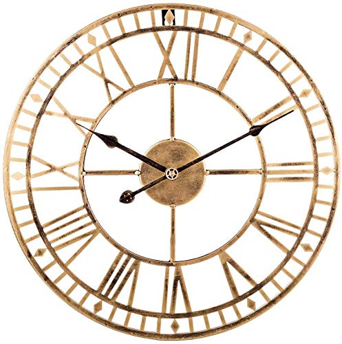 DBL 50CM XXL Grande del Reloj de Pared del Metal, Arte Decorativo de la Pared silenciosa for no Hacer tictac del Reloj for la Vida Oficina de Habitaciones - Plata Retro, Color: Negro Reloj de Pared