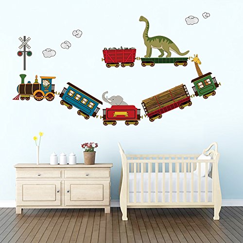 decalmile Vinilos Tren De Animales Dinosaurio Elefante Jirafa Pegatinas Pared Desmontable Decorativos Adhesivos para Niños Habitación Infantil