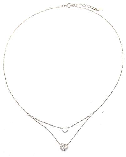 Dielay Collar para mujer con corazón y circonitas, plata de ley 925, longitud ajustable 40-43 cm